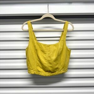 Pilcro Yellow Smocked Back Crop Tank Top Size S Cotton Linen